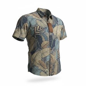 Tori Richard Blue and Tan Leaf Pattern Shirt